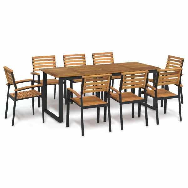 vidaXL 9-tlg. Garten-Essgruppe Massivholz Akazie und Metall, 3155405