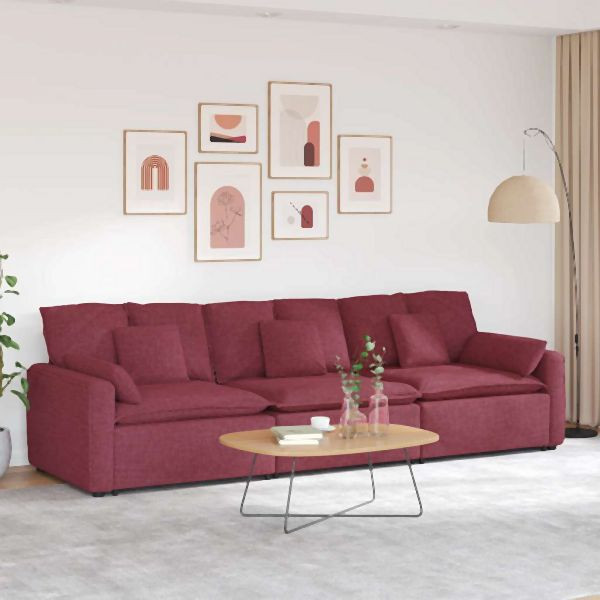 vidaXL Modulares Sofa mit Kissen Weinrot, 3321090, 8721158641045