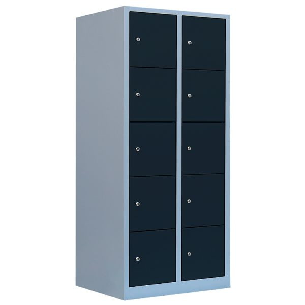 Lüllmann XL Schließfachschrank, 2 Abteile, 10 Fächer, 1900 x 800 x 450 mm, lichtgrau/anthrazit, 523928