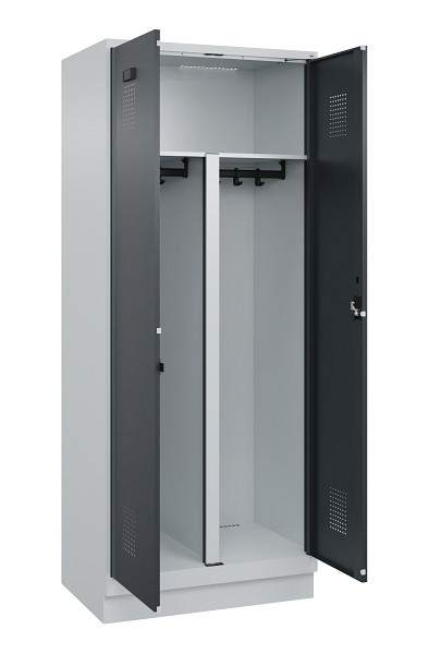 C+P PSA Schwarz-Weiß-Spind Evolo PLUS, mit Sockel, 2 Abteile, 1950x800x500mm, 7035, Frontfarbe RAL 7016 Anthrazitgrau, Zylinderschloss, 049022-22P S10039