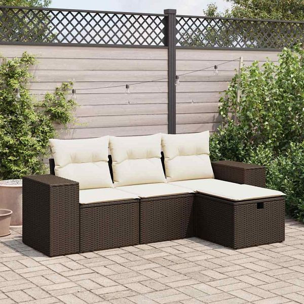 vidaXL 4-tlg. Garten-Sofagarnitur mit Kissen Braun Poly Rattan, 3325659