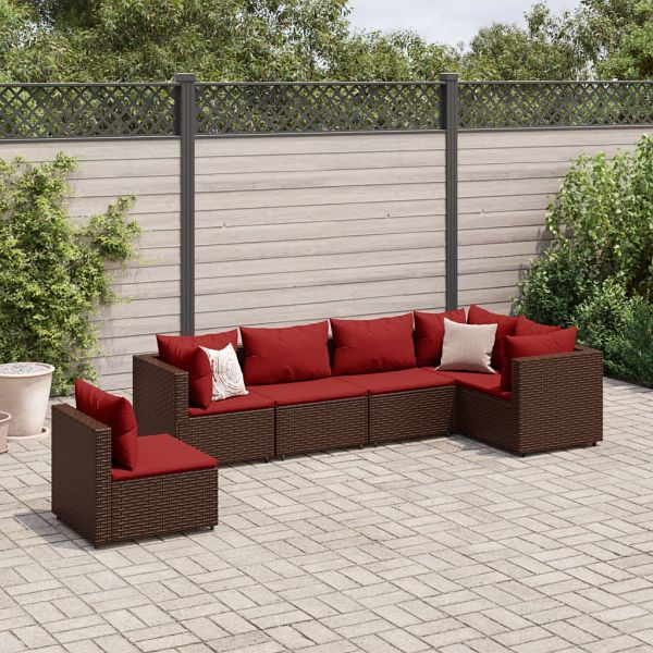 vidaXL 6-teilig Garten-Lounge-Set mit Kissen Braun Poly Rattan, 3308173