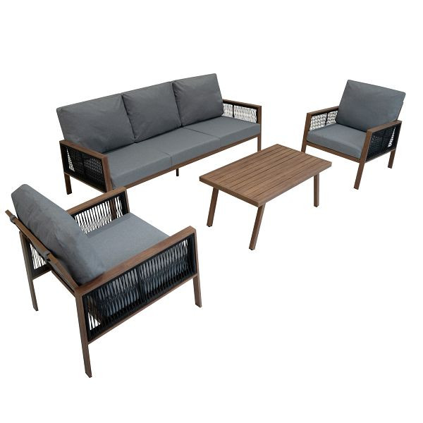 Monster 4-teilige Aluminium-Sofagarnitur mit schwarzer Rattan-Aufbewahrungsbox, Holz, 215711