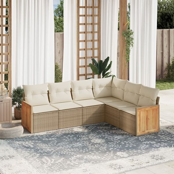 vidaXL 6-teilig Garten-Sofagarnitur mit Kissen Beige Poly Rattan, 3260084