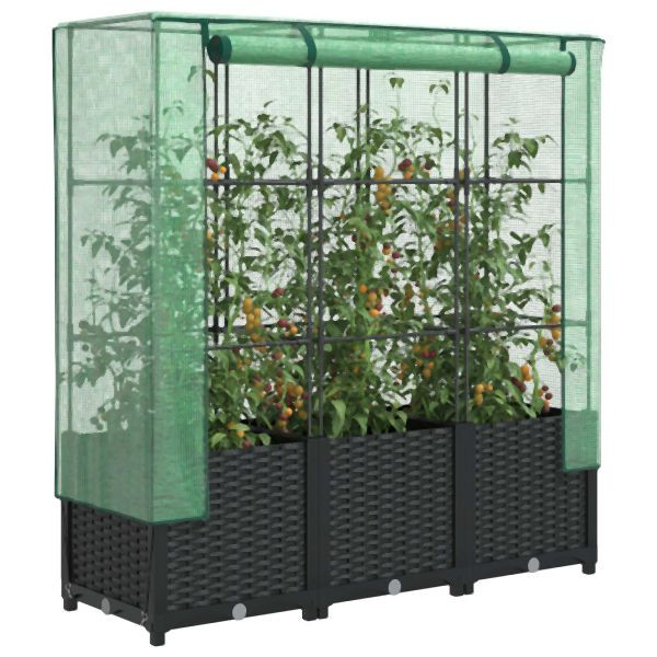 vidaXL Hochbeet mit Gewächshaus-Aufsatz Rattan-Optik 120x40x138 cm, 4015815