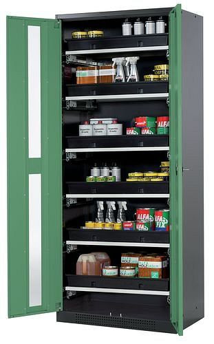 asecos Chemikalienschrank Systema-T CS-86G, Korpus anthrazit, Flügeltüren grün, 6 Tablarauszüge, 209046