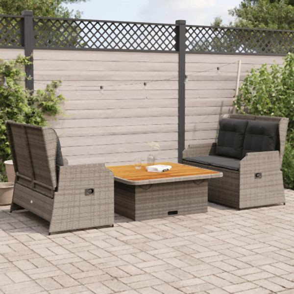 vidaXL 3-tlg. Garten-Lounge-Set mit Kissen Grau Poly Rattan, 3262742