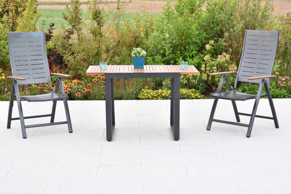 Merxx Tinos Set 3-teilig, 2 Tinos Klappsessel, Armlehnen aus Akazienholz, 1 Ausziehtisch 80 (120) x 70 cm, Tischplatte aus Akazienholz, 50984-217