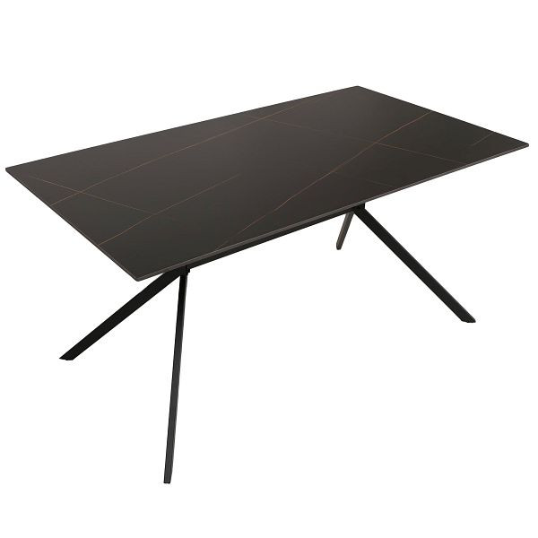 Mendler Esszimmertisch HWC-O58, Esstisch Sinterstein Metall, Marmor-Optik 160cm, schwarz-gold, 122209+122210