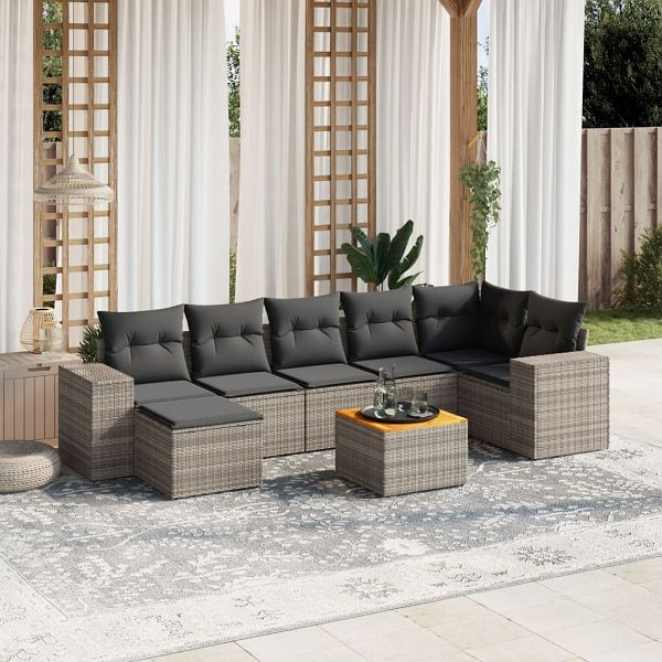 vidaXL 8-teilig Garten-Sofagarnitur mit Kissen Grau Poly Rattan, 3225556