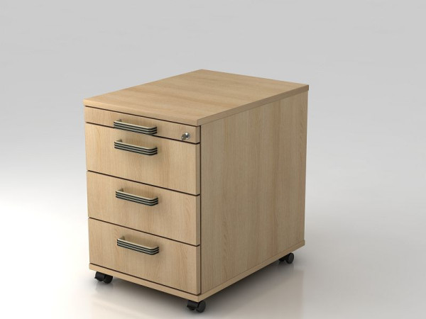 Hammerbacher Rollcontainer 58cm, 3 Schübe, Schloss Streifengriff Eiche, 42,8x58x59 cm, 1/3/3/3 HE, VAC30/E/E/SG