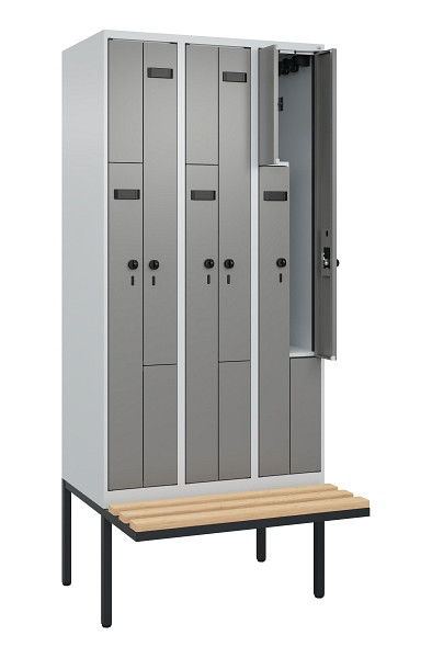 C+P Z-Spind Evolo PLUS, Bank, 6 Fächer, 2120x900x815mm, 7035/0004, Drehriegel, Sitzfläche Holz, 0490437-306 S10009