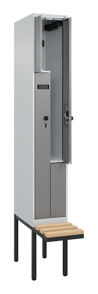 C+P Z-Spind Evolo PLUS, Bank, 2 Fächer, 2120x300x815mm, 7035/0004, Drehriegel, Sitzfläche Holz, 0490437-102 S10009