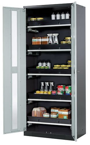 asecos Chemikalienschrank Systema-T CS-85G, Korpus anthrazit, Flügeltüren grau, 5 Tablarauszüge, 209007