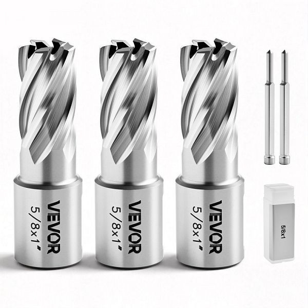 VEVOR HSS-Kernbohrer Weldon-Schaft 5-tlg. Magnetbohrer Set, 15,9 mm Ø, 25,4 mm Tiefe, 3 Boxen, für Stahl/Aluminium, GSGTZYC5JPJ1VHOGN001V0