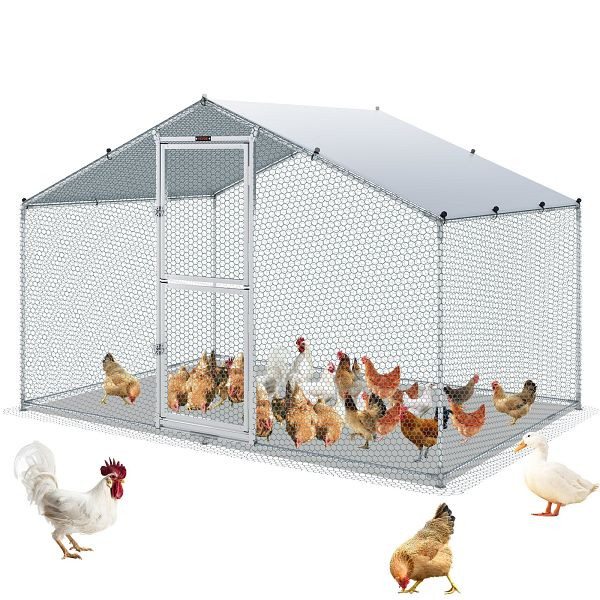 VEVOR Hühnerstall, 2 x 3 x 2 m Hühnerhaus Freilaufgehege mit Sonnenschutzdach PE-Plane, Stahl Kleintierstall Hühnerhaus, BRS65X98X64FTOKUFV0