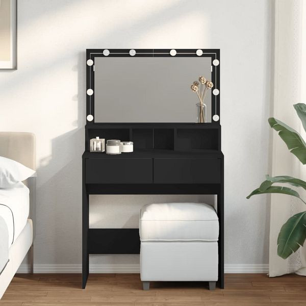 vidaXL Schminktisch mit LED-Beleuchtung Schwarz 80x41x134,5 cm, 848186