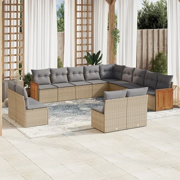 vidaXL 13-teilig Garten-Sofagarnitur mit Kissen Beige Poly Rattan, 3228166