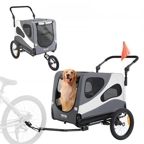 VEVOR Fahrradanhänger für Hunde, trägt bis zu 45 kg, Kinderwagen, einfach zusammenklappbar mit Schnellspannrädern, universell, Reflekt, TCTCLYSCWZXCDVEUBV0