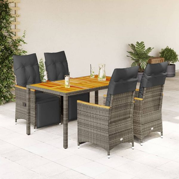 vidaXL 5-teilig Garten-Bistro-Set mit Kissen Grau Poly Rattan, 3276969