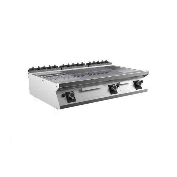 Mareno M1-700 Gas-Grillplatte mit 2/3 glatter und 1/3 gerippter Chromplatte, 120cm, Tischmodell, FT712GMCT, 171.230