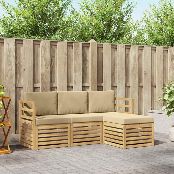 vidaXL Outdoor-Sofagarnitur mit Kissen 4-teilig Weiß und Beige Polyester, 3391618