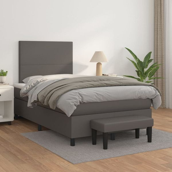 vidaXL Boxspringbett mit Matratze Grau 120x200 cm Kunstleder, 3137537