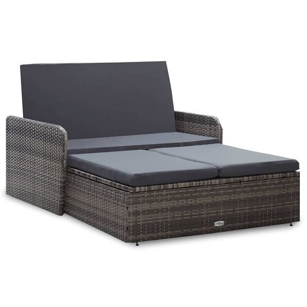 vidaXL 2-teilig Garten-Lounge-Set mit Auflagen Poly Rattan Grau, 46080