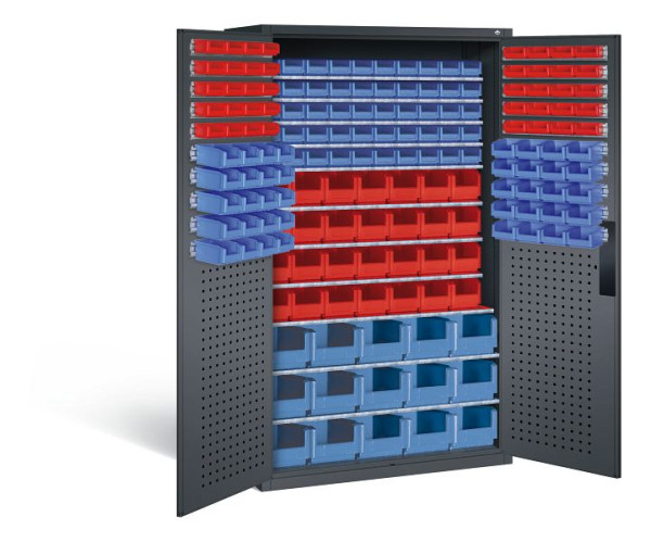 C+P Magazinschrank Serie 13, H1950xB1100xT535mm, Farbe: Schwarzgrau, Muldengriff, 130276-62 S10025