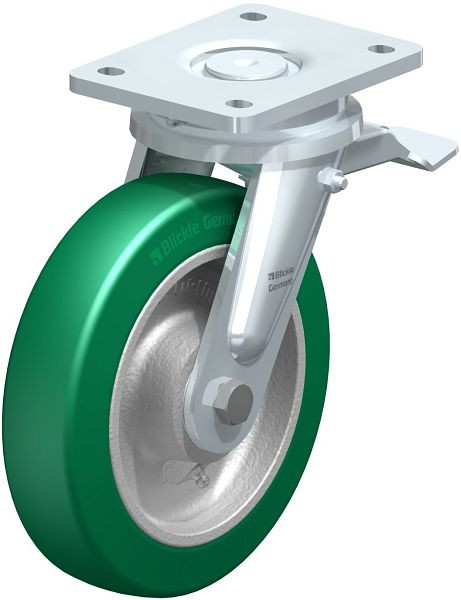 Blickle LO-GST 200K-ST Stahlgeschweißte Schwerlast-Lenkrolle mit Feststeller, Blickle Softhane®, Grün, 754936