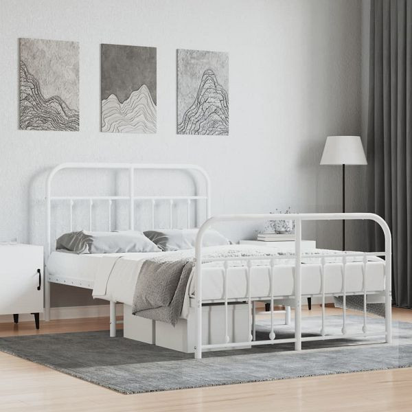 vidaXL Bettgestell mit Kopf- und Fußteil Metall Weiß 120x190 cm, 352642