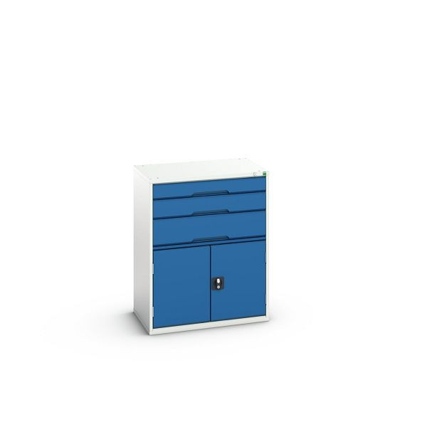 bott verso Schubladenschrank mit Flügeltür, mit 3 Schubladen und Fachboden, BxTxH: 800 x 550 x 1000 mm, Lichtgrau / Enzianblau, 16925161.11