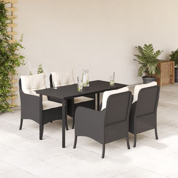 vidaXL 5-teilig Garten-Essgruppe mit Kissen Schwarz Poly Rattan, 3211915