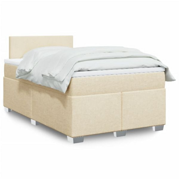vidaXL Boxspringbett mit Matratze Creme 120x200 cm Stoff, 3288153