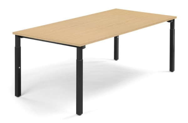 Deskin Konferenztisch System MODUL, Buchedekor, 2000 x 1000 x 650 mm, Gestell: Schwarz RAL 9005, 348138