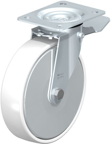 Blickle LE-PO 200G-ST-FA Stahlblech-Lenkrolle mit Anschraubplatte & Feststeller, Polyamid, Weiß, 749581