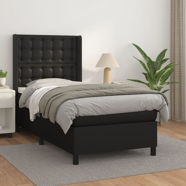 vidaXL Boxspringbett mit Matratze Schwarz 90x190 cm Kunstleder, 3132471