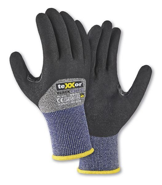 teXXor Schnittschutz-Strickhandschuhe CUT C 3/4 Beschichtung, Farbe: grau-meliert/blau/schwarz, Größe: 8, VE: 12 Paar, 2611-8