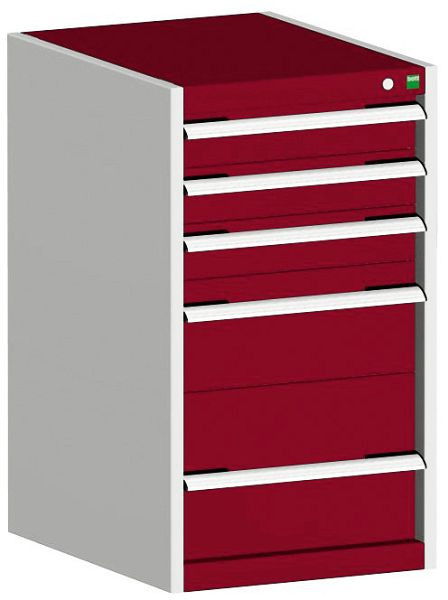 bott cubio Schubladenschrank bestückt mit 5 Schubladen BxTxH: 525 x 650 x 900 mm, RAL 7035/3004, 40018045.24V