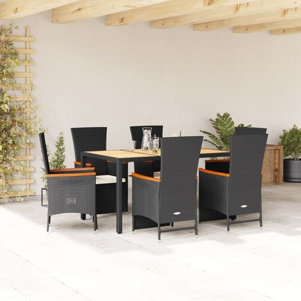 vidaXL 7-tlg. Garten-Essgruppe mit Kissen Schwarz Poly Rattan, 3277509