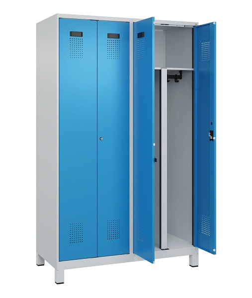 C+P PSA Schwarz-Weiß-Spind Evolo PLUS, mit Füßen, 4 Abteile, 1950x1200x500mm, 7, Frontfarbe RAL 5012 Lichtblau, Zylinderschloss, 049012-40P S10034