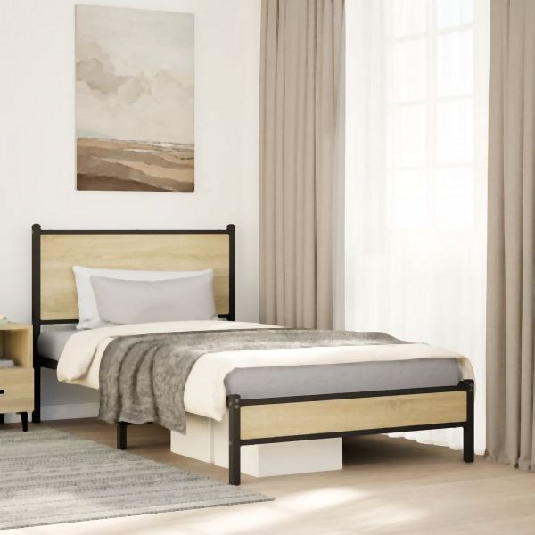 vidaXL Metallbett ohne Matratze Sonoma-Eiche 107x203 cm, 4007864