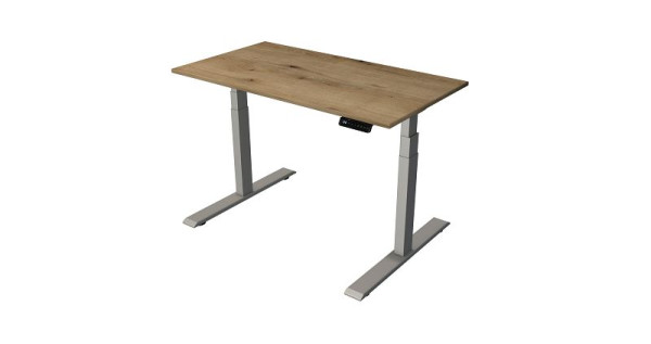 Kerkmann Sitz-/Stehtisch Home office B 1200 x T 650 mm, elektrisch höhenverstellbar von 630-1270 mm, Eiche/silber (Montage), 10188955