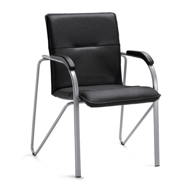 Deskin Besucherstuhl ARKAS, 4-Fuß Gestell alusilber, Bezug Echtleder, Farbe schwarz, 236293