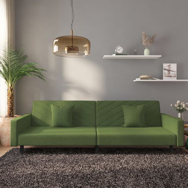 vidaXL Schlafsofa 2-Sitzer mit 2 Kissen Dunkelgrün Samt, 375920