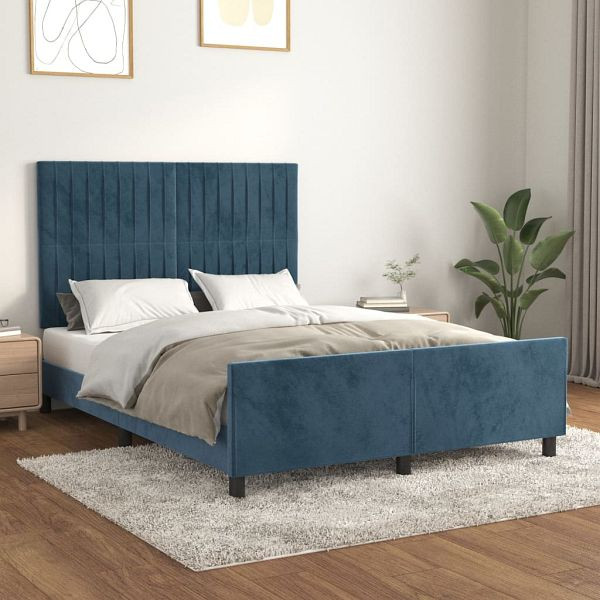 vidaXL Bettgestell mit Kopfteil Dunkelblau 140x190 cm Samt, 3125877