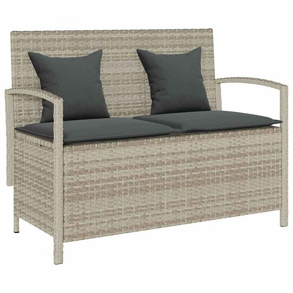vidaXL Gartenbank mit Stauraum und Kissen Hellgrau Poly Rattan, 4104216