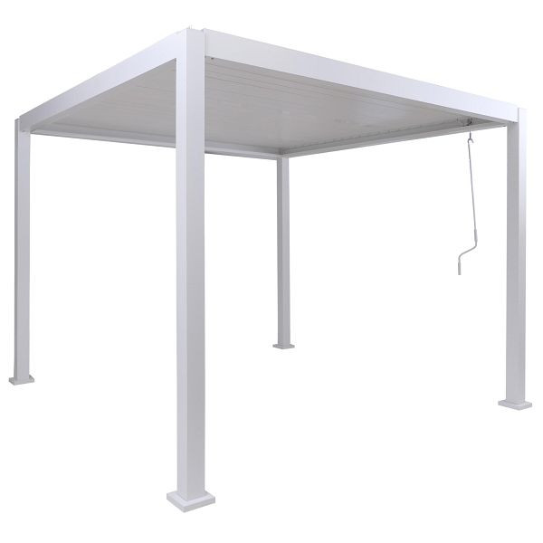 Mendler Pergola HWC-P65, Terrassenüberdachung Gartenpavillon Lamellen-Pavillon, 10cm-Aluminium-Gestell 3x3m, weiß, 119513+119514+119515