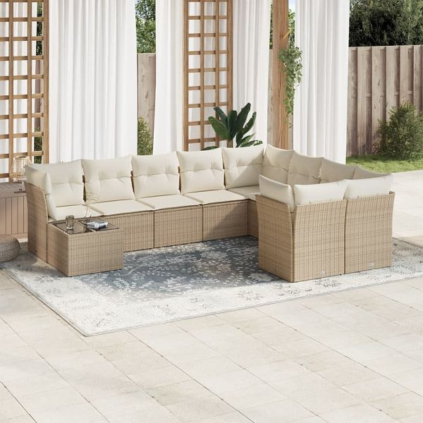 vidaXL 10-teilig Garten-Sofagarnitur mit Kissen Beige Poly Rattan, 3250027