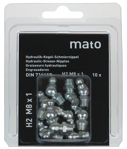 MATO Hydraulik-Kegel-Schmiernippel DIN 71412B H2 M8x1,25 SW 9, VE: 10 Stück, 3282127